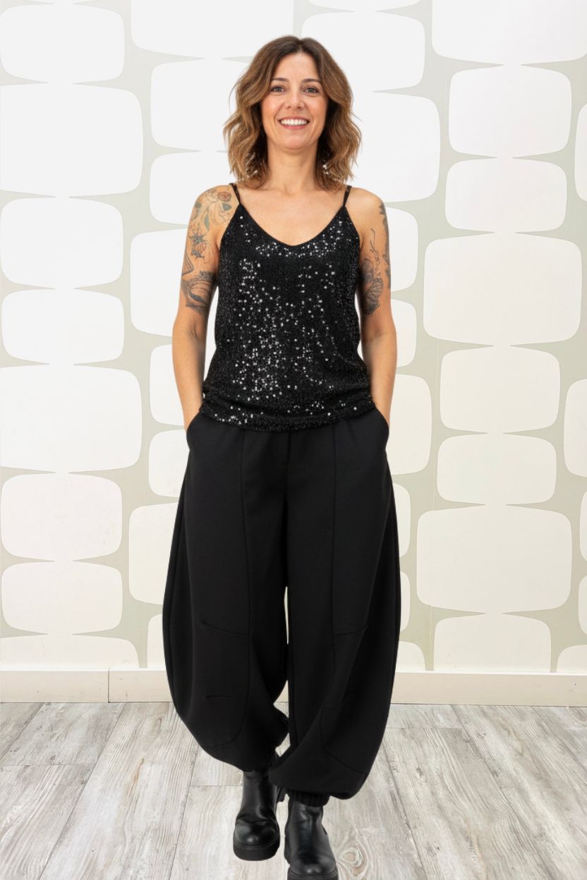 outfit con Canotta Jamie paillettata nero, Pantalone Hedstrom nero
