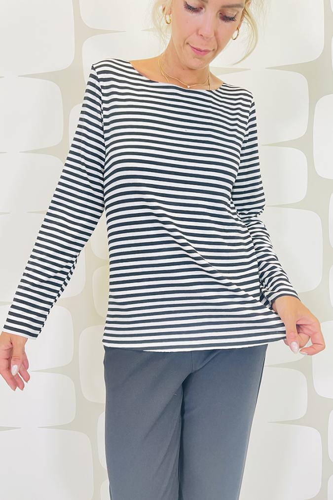 Maglia basica a righe a manica lunga bianco e nero