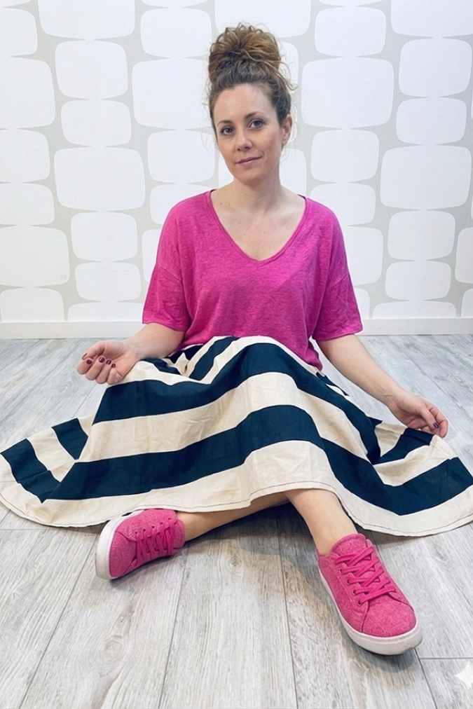 outfit con Maglia Bannister magenta e Gonna Bane