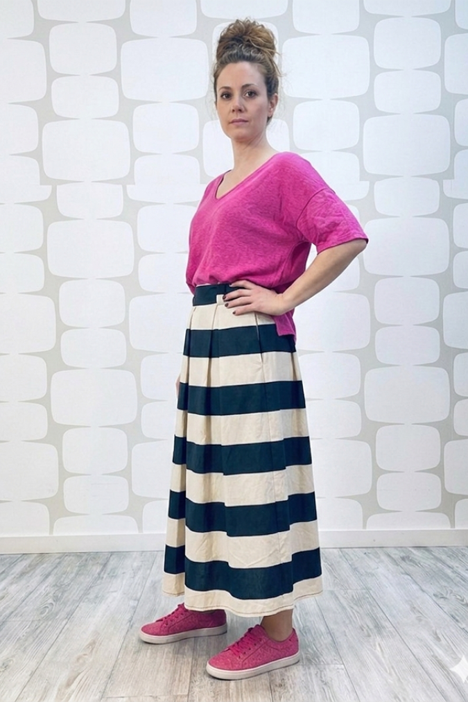 outfit con Maglia Bannister magenta e Gonna Bane