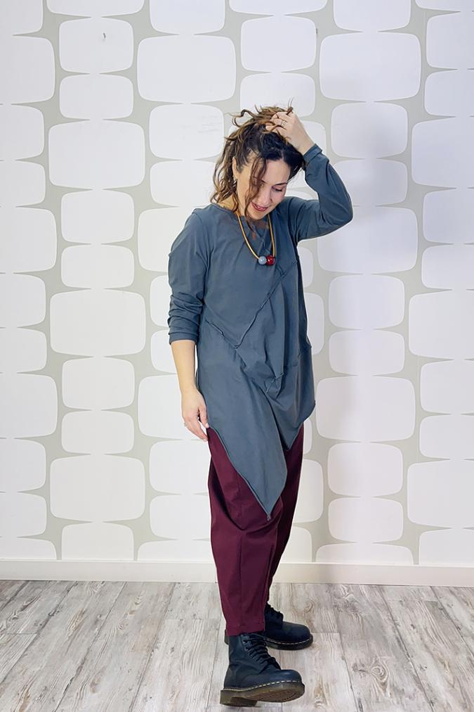 outfit Maglia District grigio e Pantalon James vino