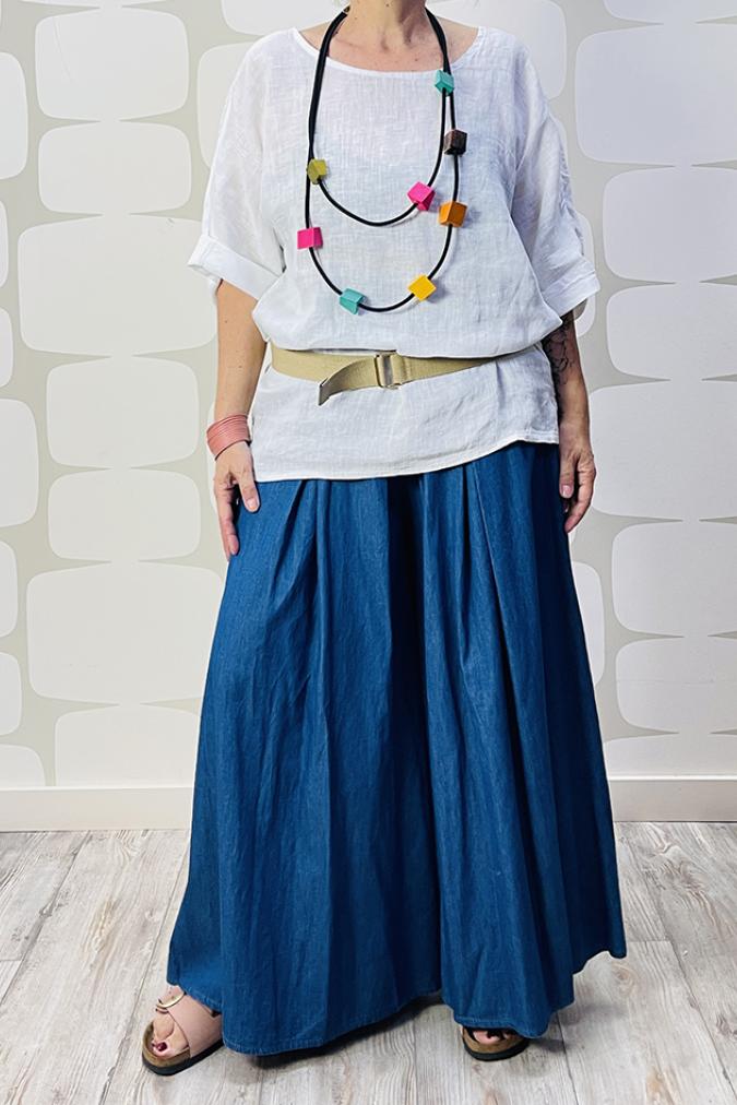 outfit Maglia Cusco bianco in lino e Jeans Elodie