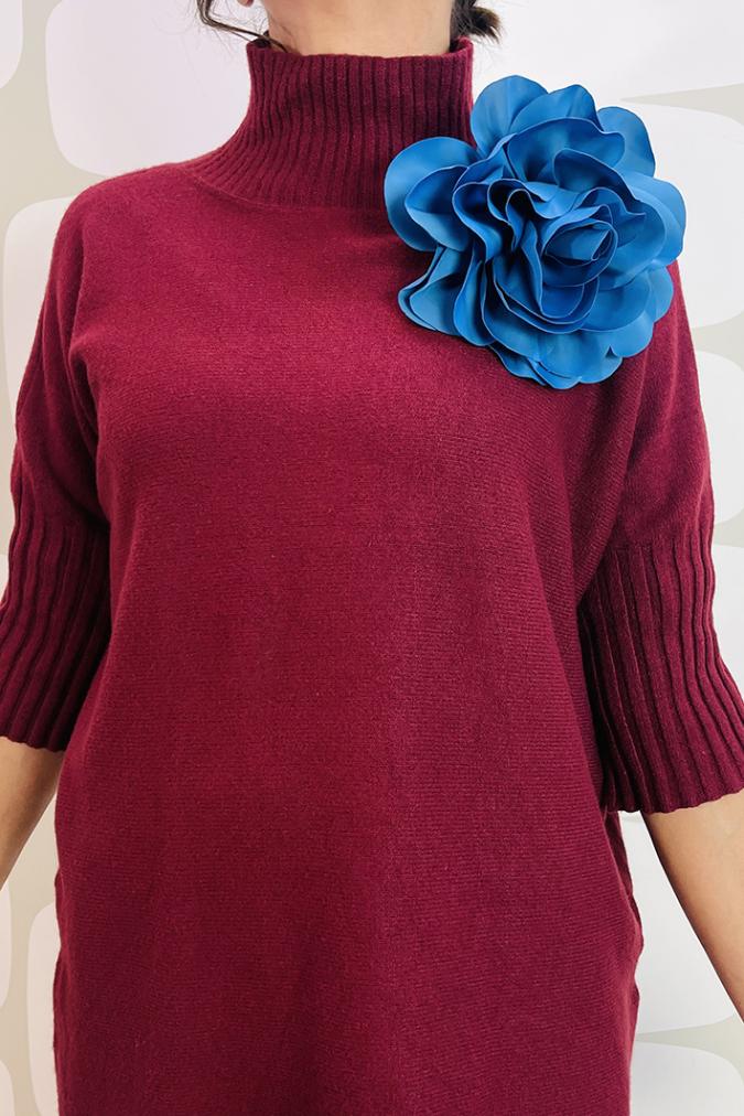 spilla hana a forma di fiore in stoffa color petrolio fabbrica di giuggiole