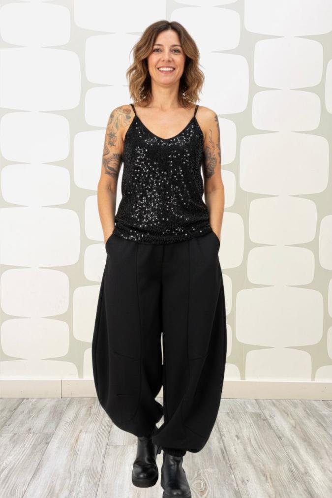 outfit con Canotta Jamie paillettata nero, Pantalone Hedstrom nero