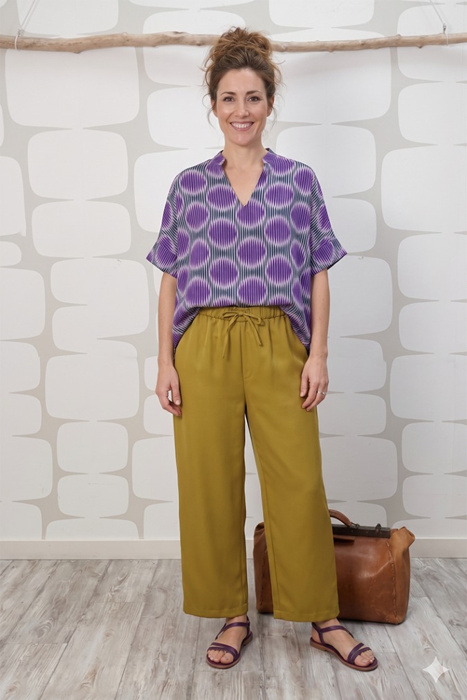 outfit con Maglia Hexagon sartoriale e Pantalone Larry verde olio