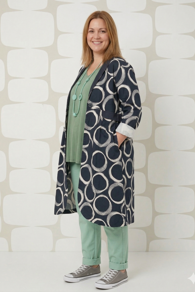 outfit curvy con Spolverino Midori, Maglia Turnbow verde e Pantalone Munson verde