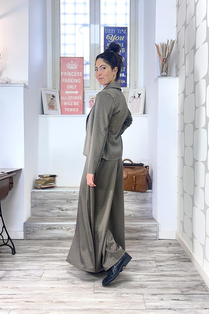  OUTFIT sartoriale con Giacca Stefy fantasia turchese arancio sartoriale e Pantalone Newman Ottavia turchese arancio sartoriale