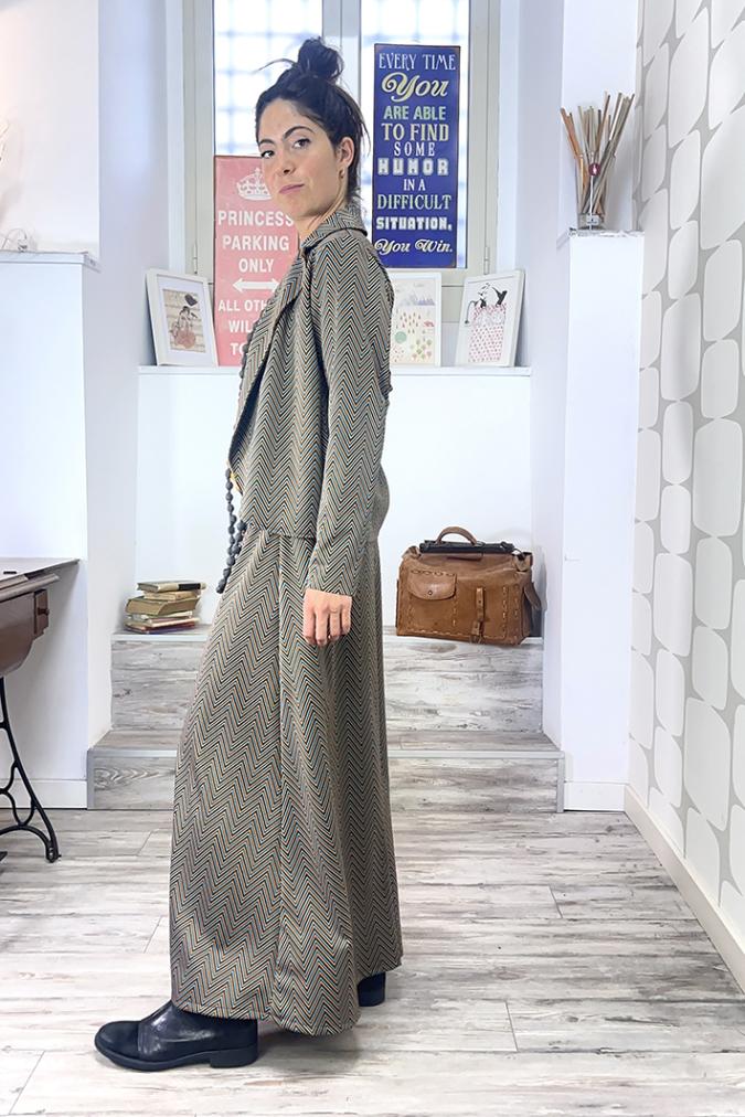  OUTFIT sartoriale con Giacca Stefy fantasia turchese arancio sartoriale e Pantalone Newman Ottavia turchese arancio sartoriale