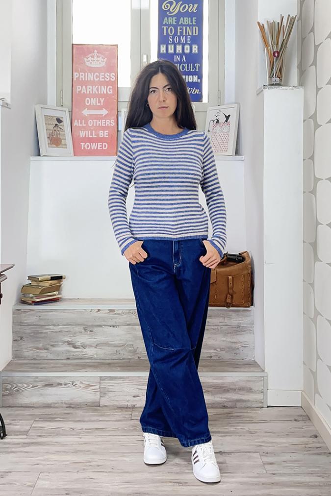 outfit con Maglia Amber blu panna, Jeans Noland 