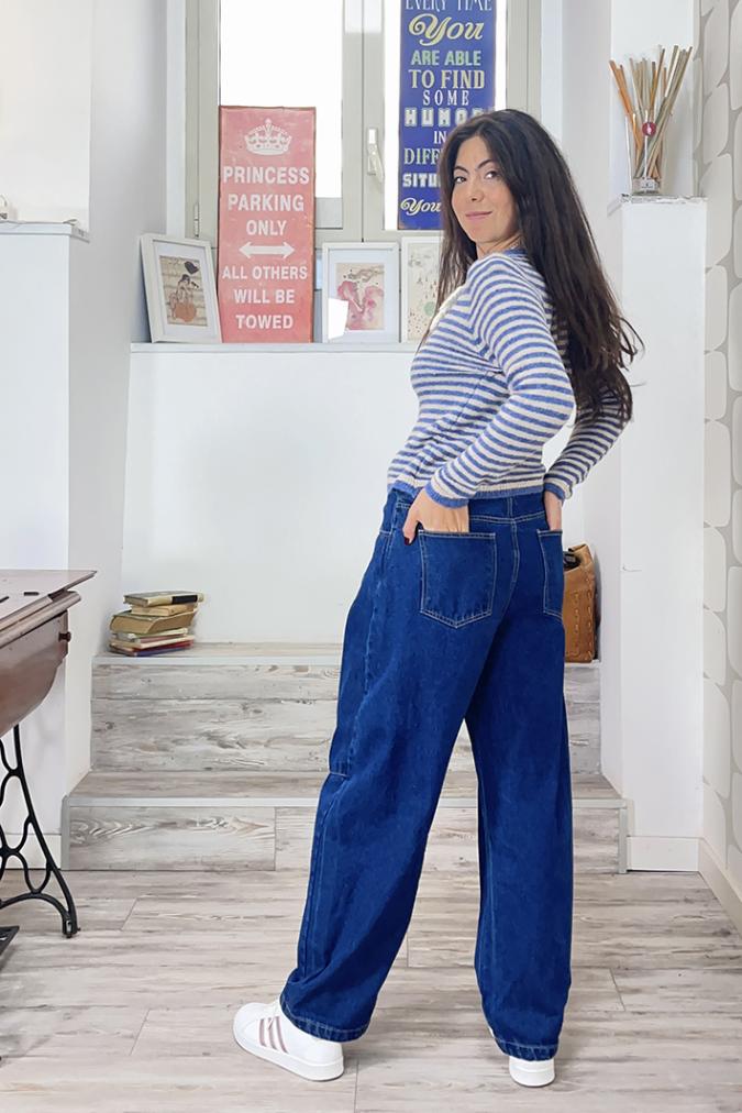 outfit con Maglia Amber blu panna, Jeans Noland 