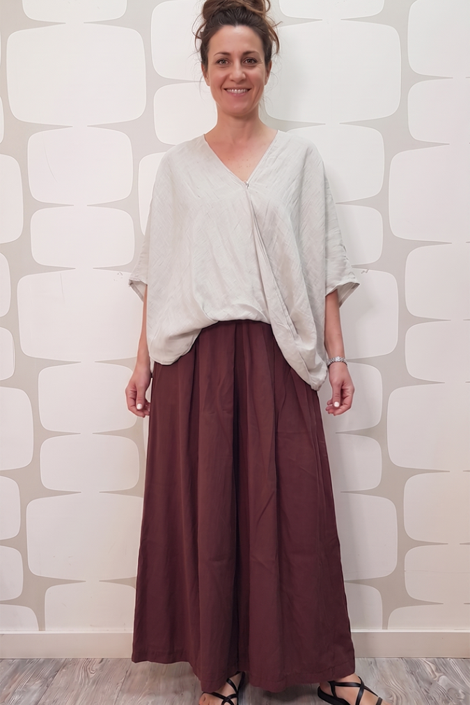 outfit Blusa Solene corda e Pantalone Odine vino