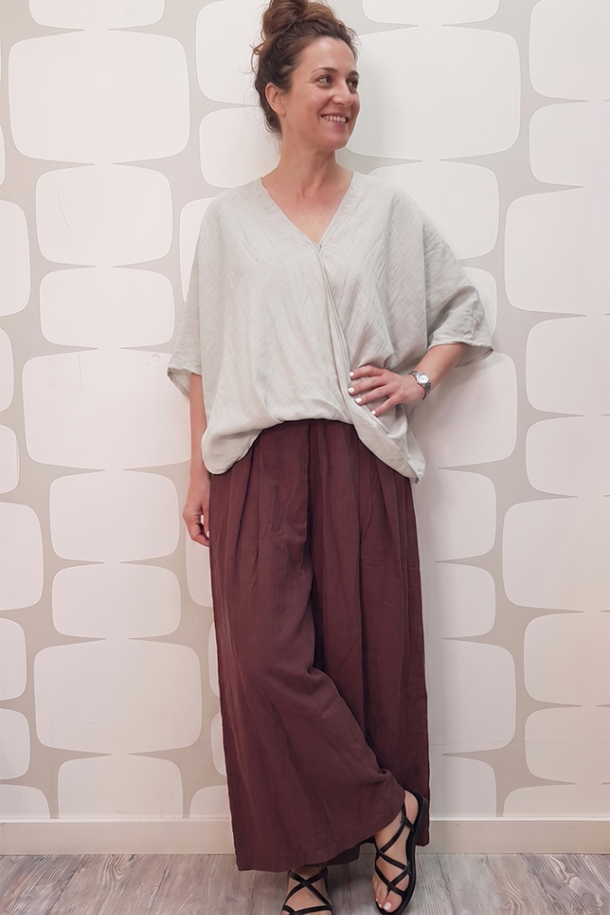 outfit Blusa Solene corda e Pantalone Odine vino