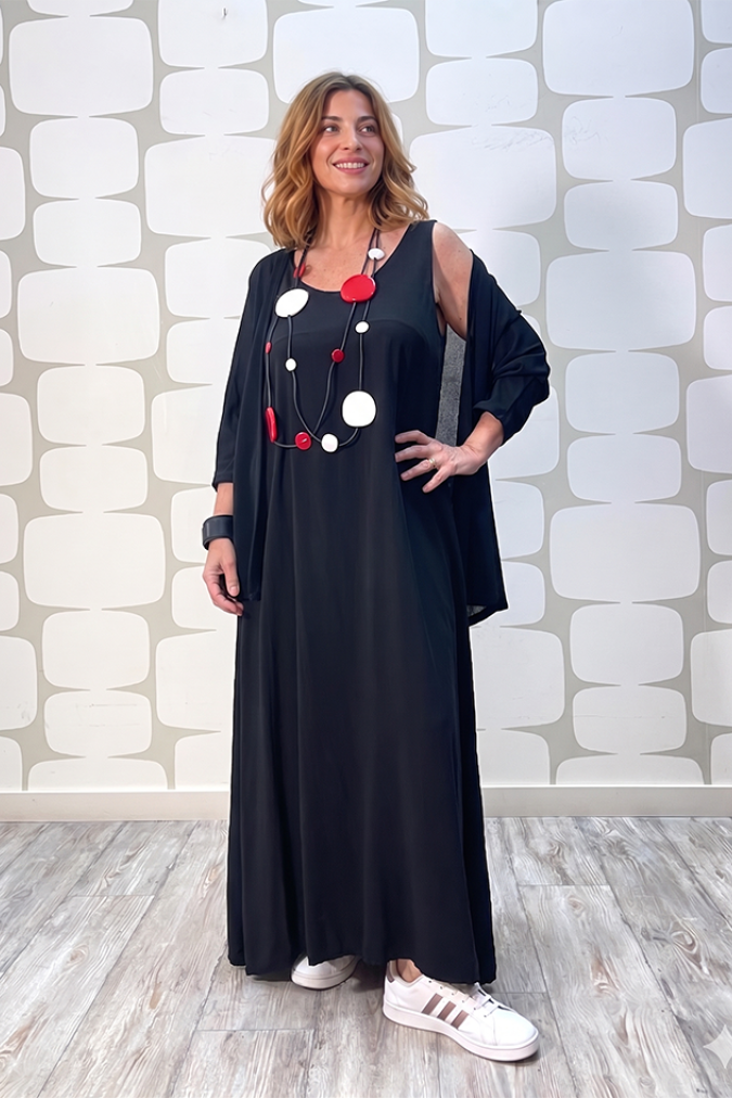 outfit con Cardigan Trilla nero e Abito Finnie nero