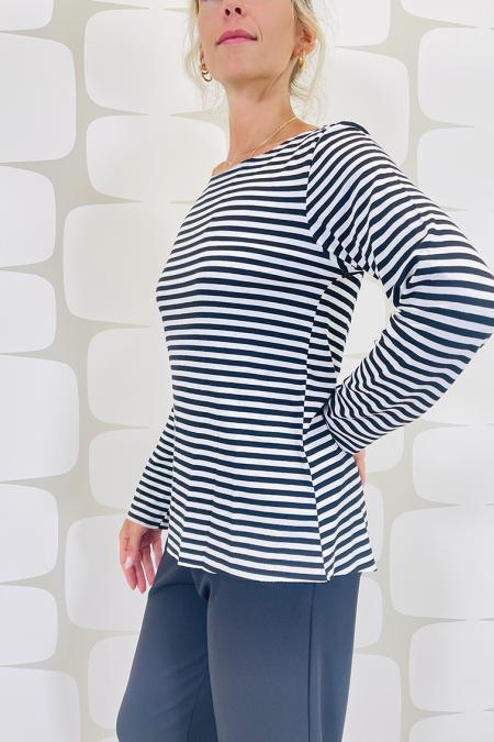 Maglia basica a righe a manica lunga bianco e nero