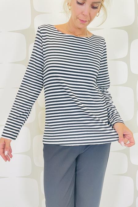 Maglia basica a righe a manica lunga bianco e nero